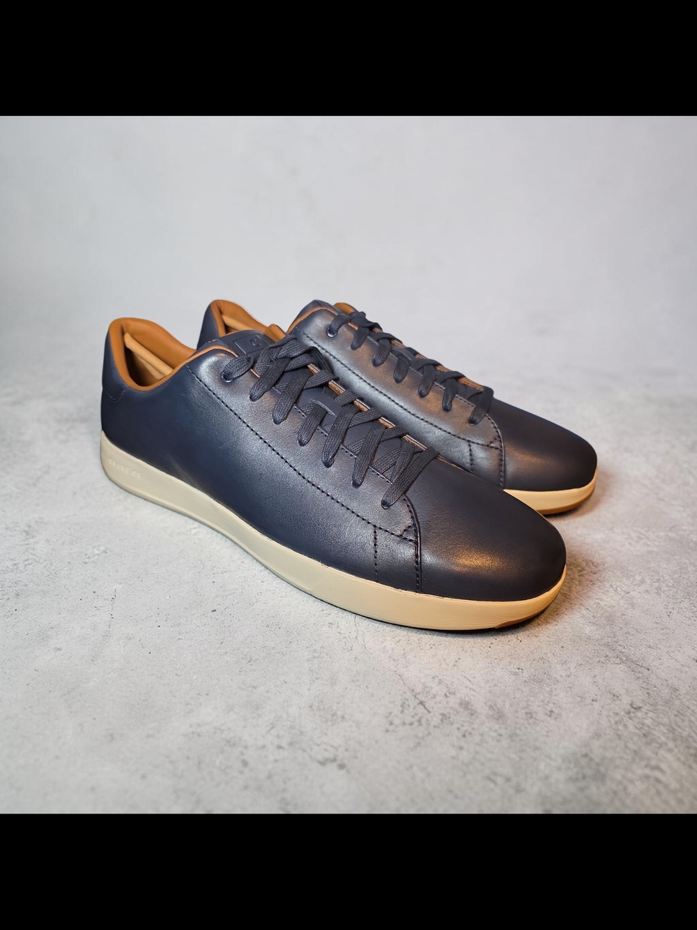 Cole Haan Navy Leather Low-Top Sneakers with Cream Sole